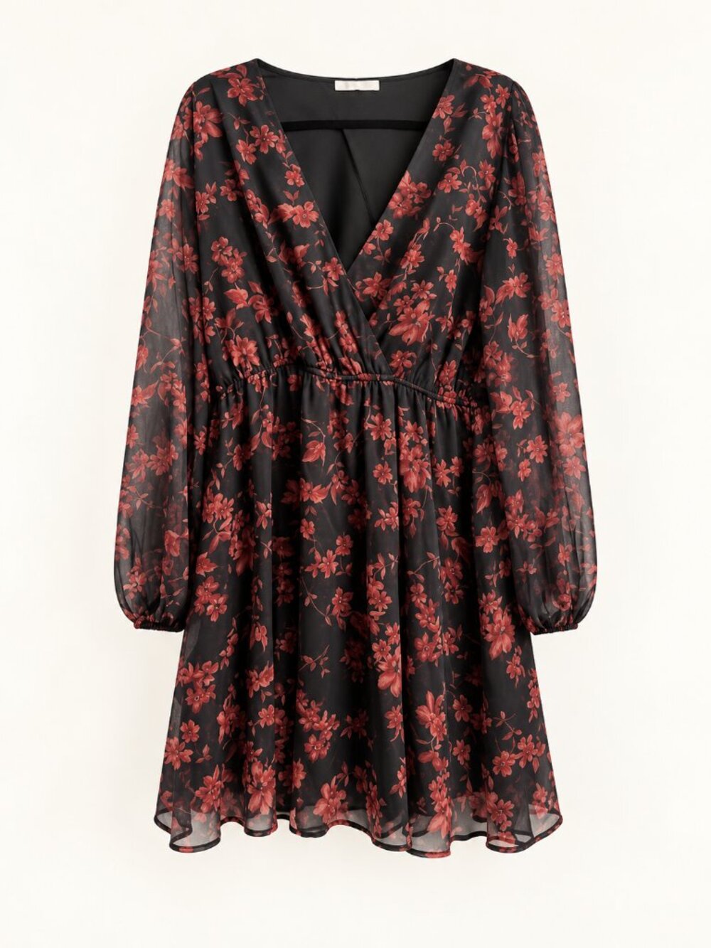 Cupshe Black & Burgundy Floral Dress — Size XL